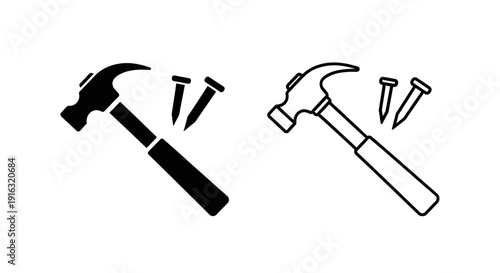 Two hammers and nails icon set for construction and diy projects Vector