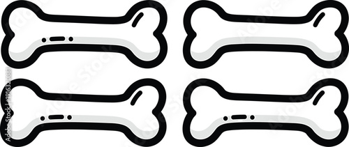 Dog bone icon set, cartoon pet treat and chew toy symbols for veterinary, grooming and animal branding, vector illustration