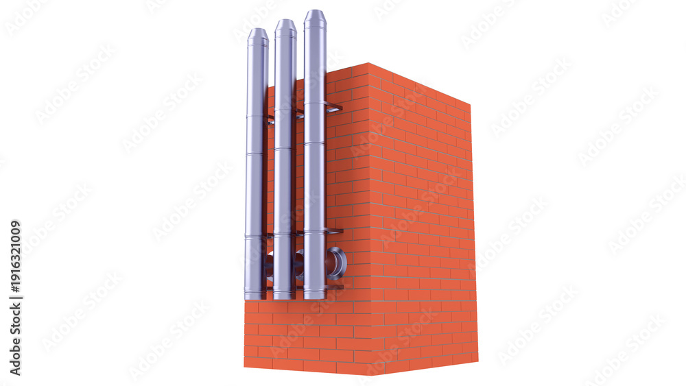 Obraz premium Stainless Steel Venting System - Exhaust Chimney Flue Pipe. 3D rendering isolated on white background. Ideal for professionals, educational, engineering, and industrial design.