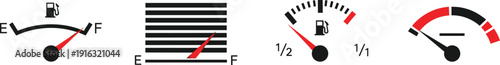 Fuel gauge and gas tank level indicator icons, empty to full dashboard meters for automotive and energy monitoring systems, vector illustration