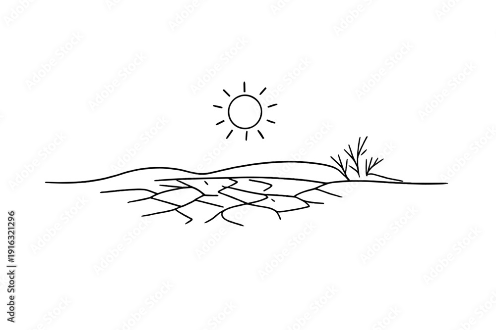 Fototapeta premium Minimalist Winter Sun Global Warming Winter Minimalist icon one line drawing weak winter sun over dry land