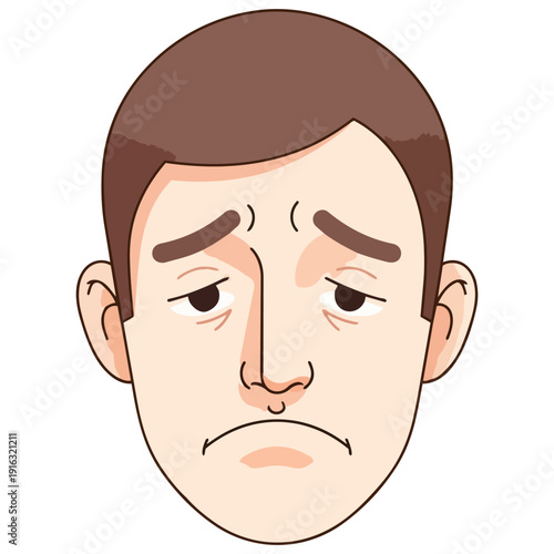 Illustration of a man's unhappy facial expression viewed from the front