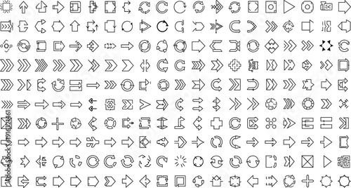 Modern arrow and refresh line icon collection, navigation direction symbols and circular reload elements for UI UX web and app design, vector illustration