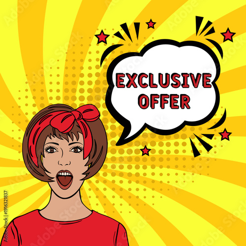 Wallpaper Mural Comic book explosion with text Exclusive offer, vector illustration. Vector bright cartoon illustration in retro pop art style. Upcoming events in pop art style. Exclusive offer, web banner Torontodigital.ca