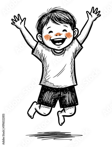 Boy Jumping with Joy in Cartoon Style
