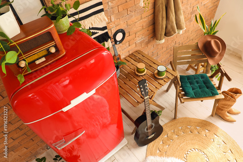 Interior of room with guita...