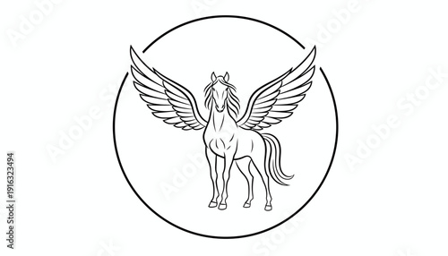 Mythical Pegasus Horse with Wings in Circle Logo