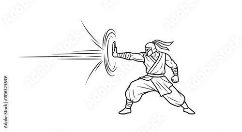 Ninja Warrior Deflecting Energy Blast with Hand, Martial Arts Action