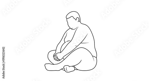 Obese Man Sitting Alone, Feeling Sad and Depressed