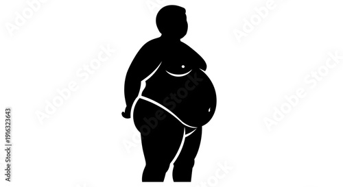 Obese Man Silhouette, Overweight Person Standing, Health Problem Concept