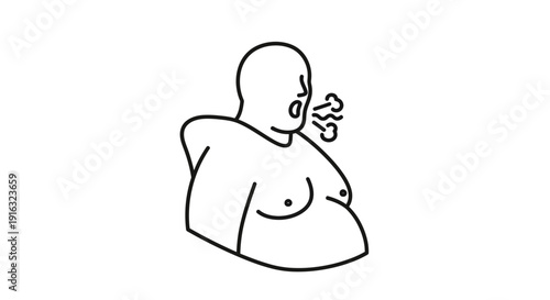 Obese person exhaling, stylized line drawing, concept of breathlessness and health issues