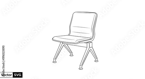 Modern Waiting Room Chair, Minimalist Design, Line Art Vector Illustration