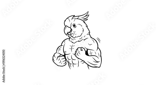 Muscular Cockatoo Bodybuilder Flexing Biceps, Funny Animal Fitness Concept