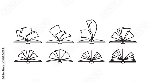 Open Books Icons Set Collection Turning Pages Literature Education Knowledge Information