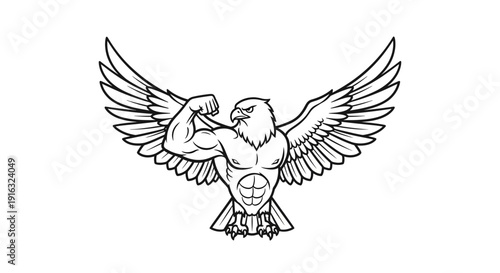 Muscular Eagle Mascot Flexing Biceps, Symbol of Strength and Power, Graphic Design