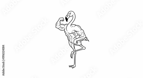 Muscular Flamingo Bodybuilder Posing Flexing Biceps on One Leg