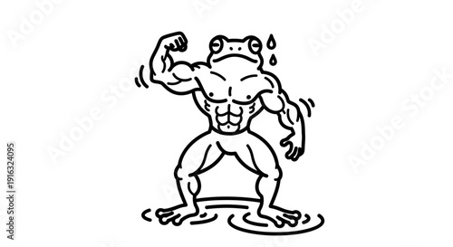 Muscular Frog Bodybuilder Flexing Biceps, Funny Animal Fitness Concept