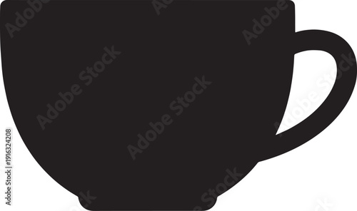 Minimalist black silhouette icon representing a coffee cup or teacup for design purposes