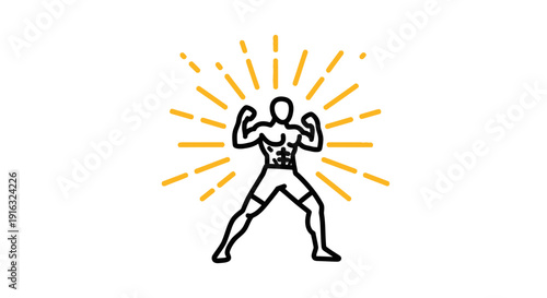 Muscular Man Flexing Biceps with Radiant Energy Burst - Fitness and Strength Icon
