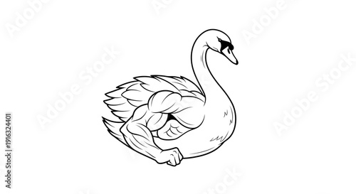 Mighty Swan with Muscular Arms Flexing Biceps, Funny Animal Concept