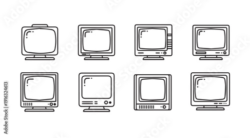 Retro Computer Monitors Collection Line Art Icons Set