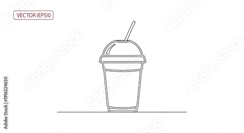 Minimalist line art of a takeaway coffee cup with a straw on a white background