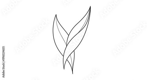 Minimalist Line Art of Two Intertwined Green Leaves on White Background