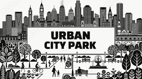 urban city park landscape outdoor recreation nature black and white trees pathway environment public garden travel leisure scenic skyline