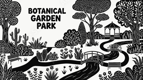 botanical garden park landscape outdoor recreation nature black and white trees flowers pathway environment public travel leisure scenic