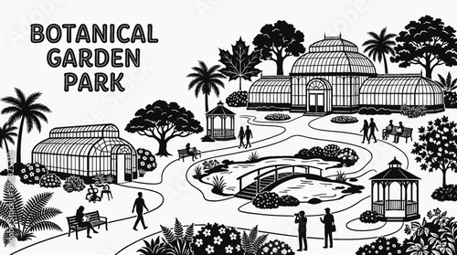 botanical garden park landscape outdoor recreation nature black and white trees flowers pathway environment public travel leisure scenic