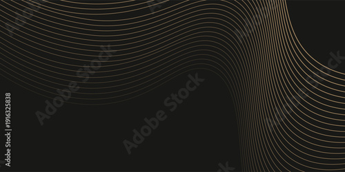 Elegant black and gold ribbons overlaid on a dark background decorated with glitter and bokeh. Modern