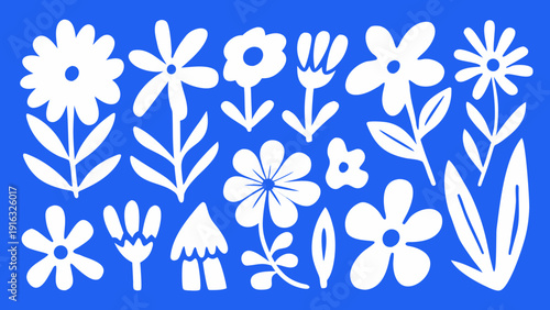 Simple white floral arrangement on a vibrant blue background