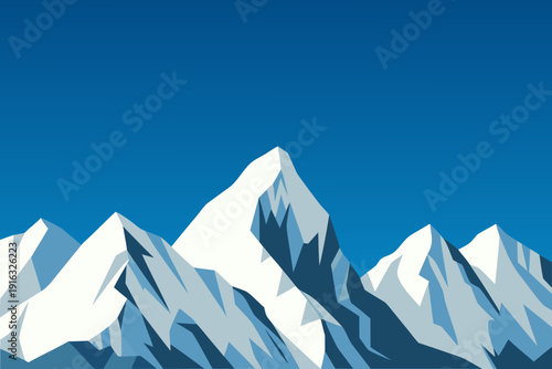 Stylized mountain range illustration against a vibrant blue sky