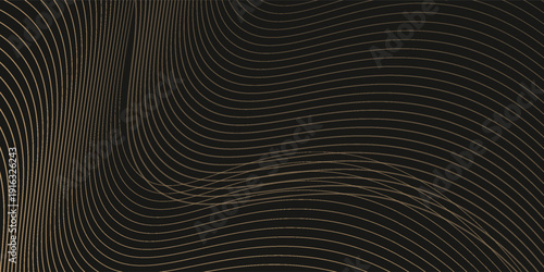 Elegant black and gold ribbons overlaid on a dark background decorated with glitter and bokeh. Modern