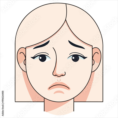 Illustration of a woman's face showing displeasure from a frontal viewpoint