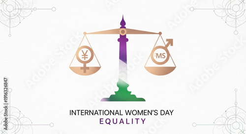 International women's day equality concept with balance scale and currency symbols