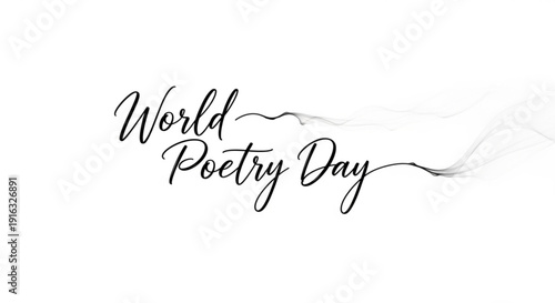World poetry day celebration with elegant black cursive text on white background