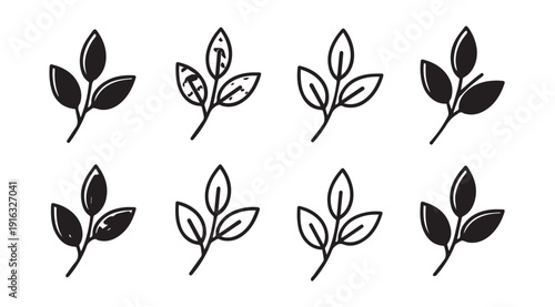 Set of Simple Leaf Icons Vector Illustration Botanical Elements Collection Sketch Style