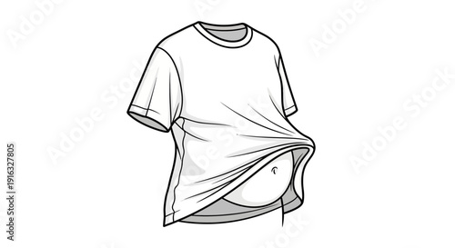 Man's Belly Under T-shirt, Casual Wear, Unbuttoned Shirt, Summer Body, Midsection View