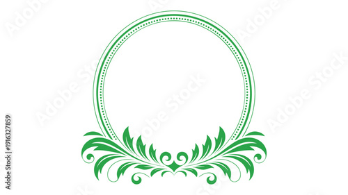 Elegant green decorative wreath with intricate leaf patterns and floral accents
