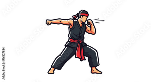 Martial Artist Performing Dynamic Punching Technique in Traditional Uniform