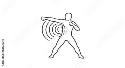 Human Silhouette Performing Martial Arts Punch with Sound Waves