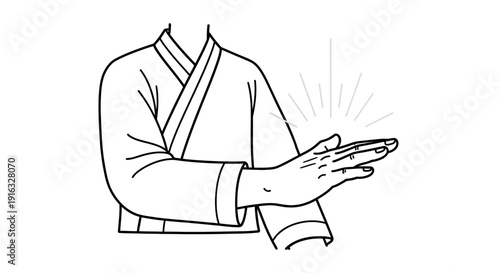 Martial Arts Hand Gesture, Karate Chop, Energy Burst, Traditional Kimono