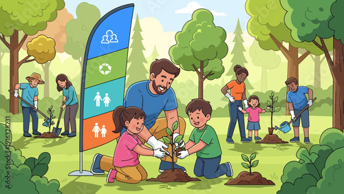 Community Volunteers Planting Trees for Environmental Conservation and Sustainability.