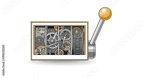 Intricate Clockwork Mechanism with Lever, Vintage Machine Gears, Steampunk Engine Parts