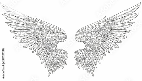Intricate Angel Wings Tattoo Design Outline