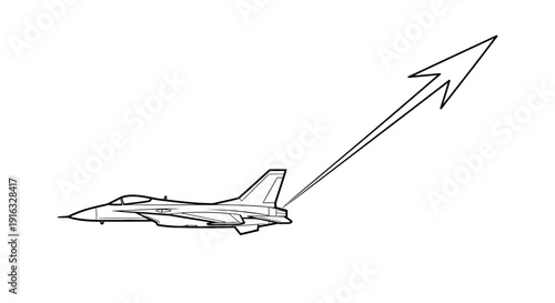 Jet Fighter Ascending with Arrow Trajectory Line