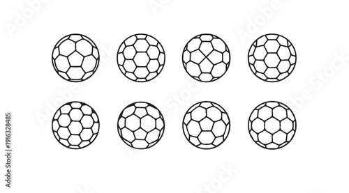 Soccer Balls Pattern Line Art Outline Sports Equipment Game Balls Isolated on White Simple Design