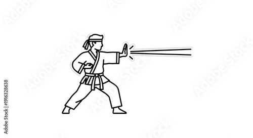 Karate fighter performing a powerful punch with energy blast