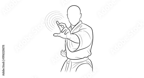 Karate fighter performing a powerful energy blast with hand gesture
